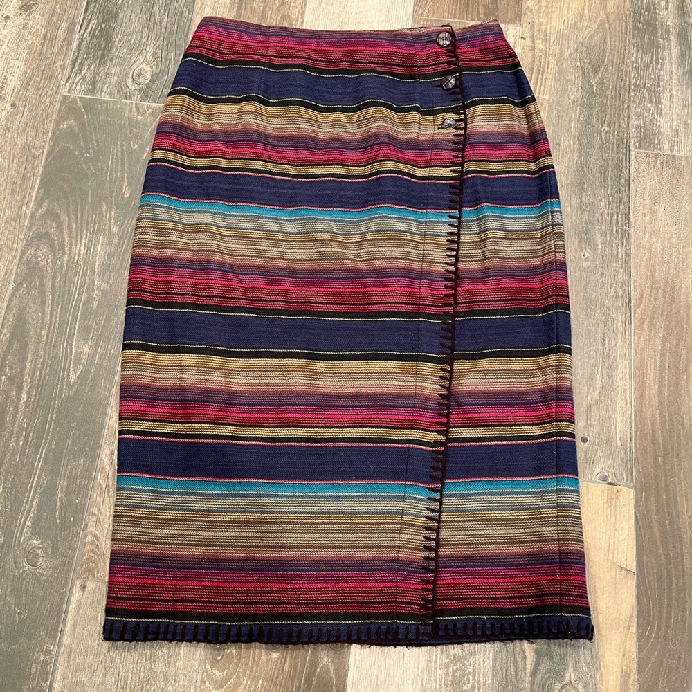 Hunt Club Women Size 14 Petite Serape True Wrap Blanket Skirt Western boho.